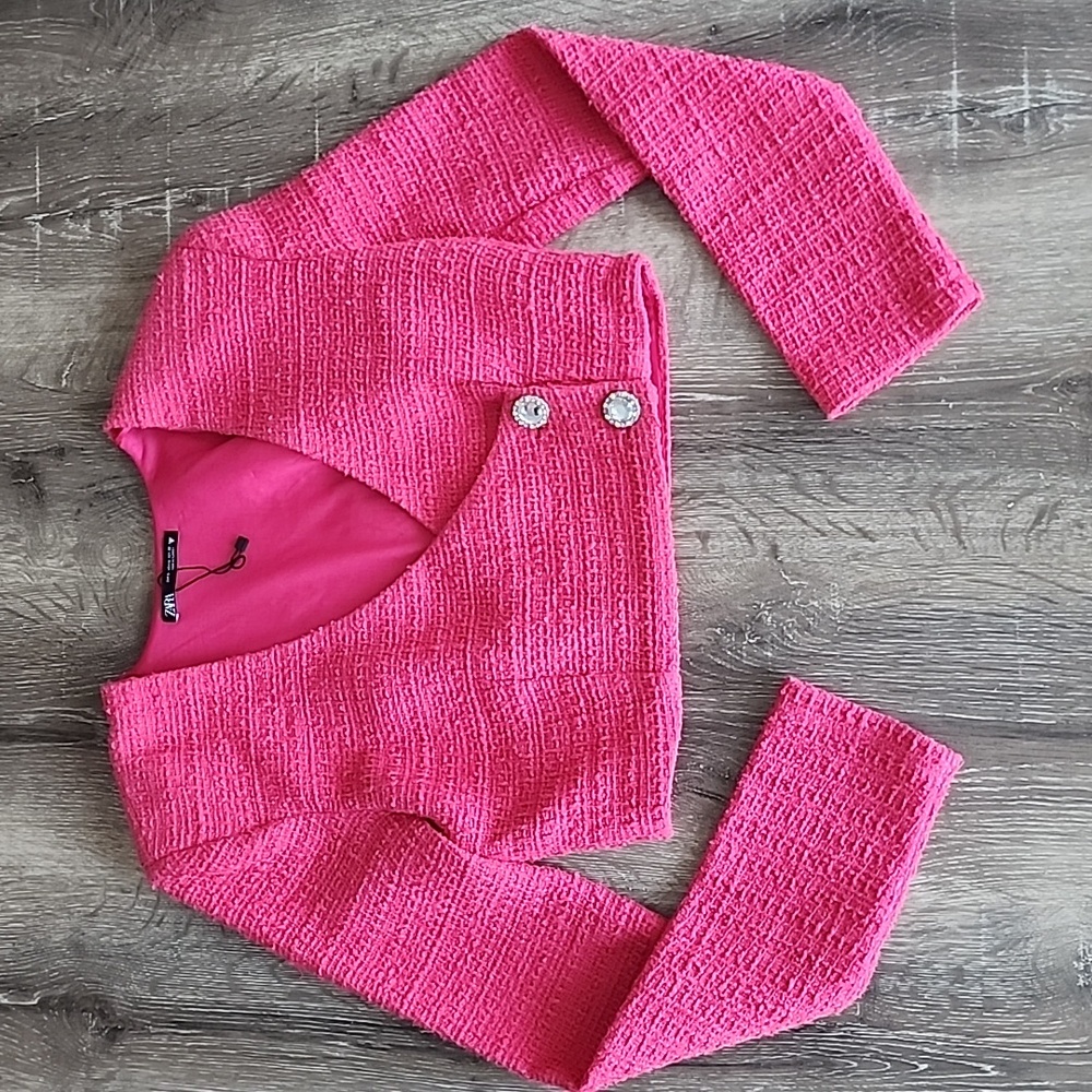 NEW! Zara Women's Barbie Pink Tweed Cropped Blazer Medium